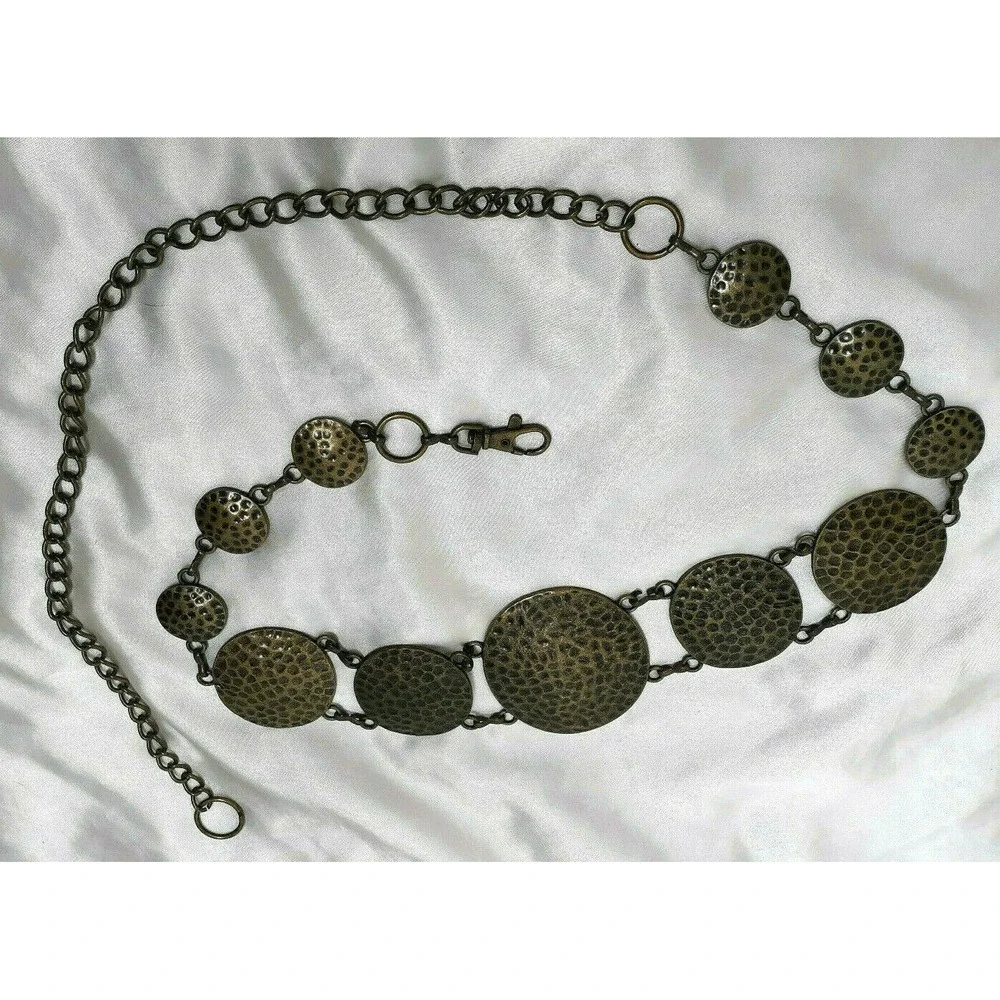 Vintage Rare Handcrafed Hammered Brass Wide Hippy Boho Gypsy Womens Belt
